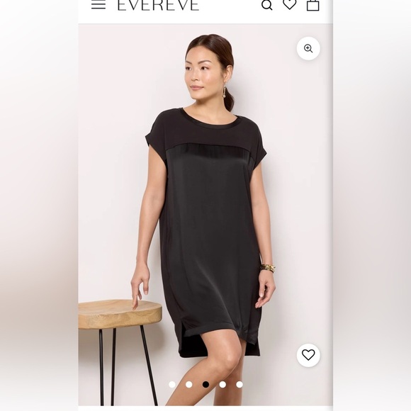 Evereve Amelia black shift dress cap sleeve crew neckline satin w knit contrast - Picture 3 of 16